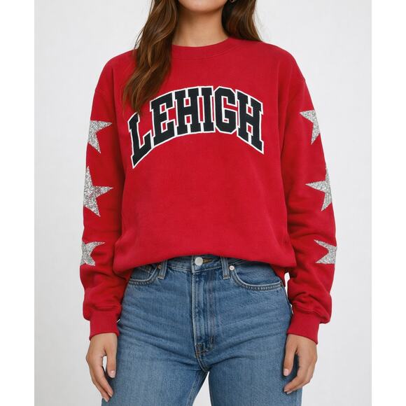Furst of a Kind Tops - Furst of a Kind Lehigh University Sweatshirt Vintage Reworked Oversized Red